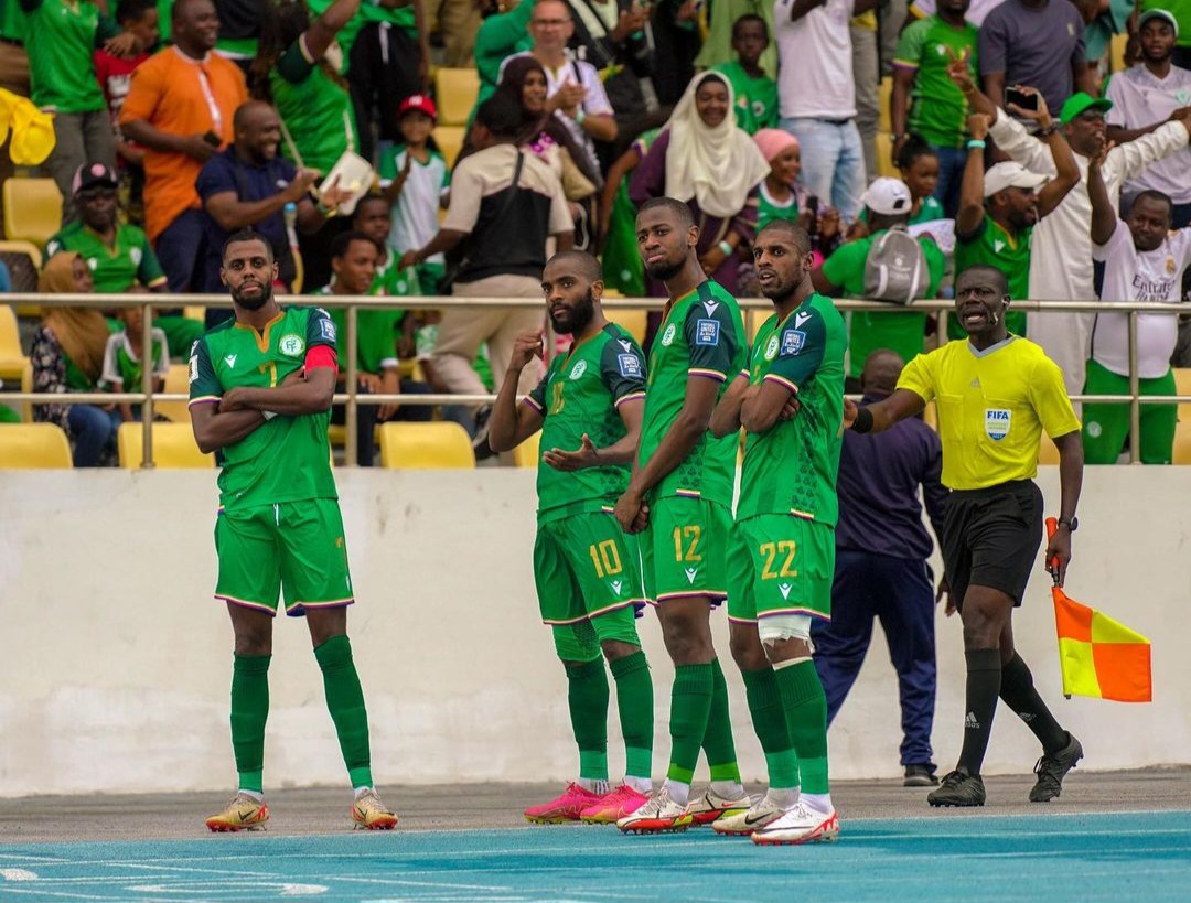Célébration de but des Comores contre la Centrafrique en éliminatoires de la Coupe du Monde 2026